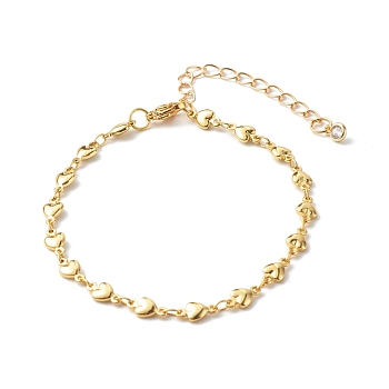 Brass Heart Link Chains Bracelets, Golden, 7-1/4 inch(18.5cm)