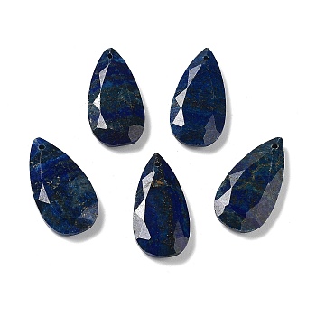 Natural Lapis Lazuli Faceted Pendants, Teardrop Charms, 25x13x4mm, Hole: 1mm