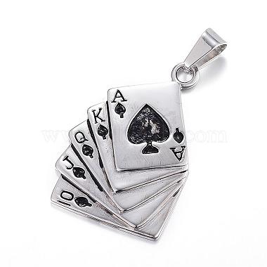 Antique Silver Playing Items Stainless Steel+Rhinestone Pendants