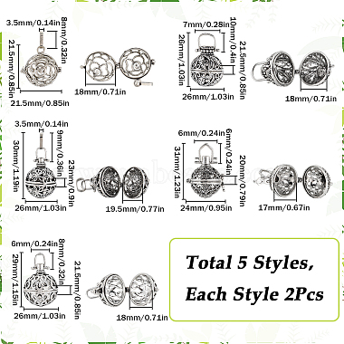 10piezas 5 estilos colgantes de jaula de latón estilo tibetano(KK-SC0004-31)-2