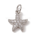 Brass Micro Pave Cubic Zirconia Charms, Cadmium Free & Lead Free, with Jump Rings, Starfish Charms, Platinum, 13.5x10.5x2mm, Hole: 3.4mm(X-ZIRC-F132-13P)