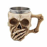 Halloween 304 Stainless Steel Skull Mug, Resin Skeleton Beer Cup, for Home Decorations Birthday Gift, Beige, 115x150x105mm, Inner Diameter: 77mm(SKUL-PW0001-025B-03)