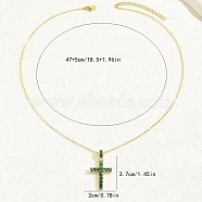 Brass Cubic Zirconia Cross Pendant Cable Chain Necklaces, Golden, Green, 18.50 inch(47cm)(QJ6360-3)