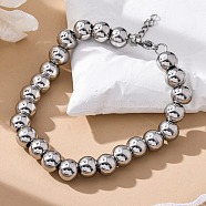 Non-Tarnish 202 Stainless Steel Round Beaded Bracelets for Men Women, Stainless Steel Color, 6-3/4 inch(17cm)(BJEW-D034-01P)