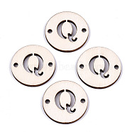 Unfinished Natural Poplar Wood Links Connectors, Laser Cut, Flat Round with Word, Letter.Q, 29.5x2.5mm, Hole: 2.5mm(WOOD-S045-140B-01Q)