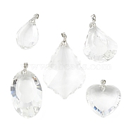 Glass Big Pendants, with Brass Pinch Bails, Mixed Shapes, 38.5~68.5x22.5~41.5x10~15mm, Hole: 6.5x4mm(PALLOY-JF02207)