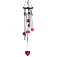 Alloy Tube Wind Chime, with Wood Ring, for Hanging Yards Garden Lawn Decoration, Heart, 535mm(PW-WG28097-07)