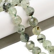 Natural Prehnite Beads Strands, Faceted Football Hexagonal Cut, Round, 9.5~10mm, Hole: 1.2mm, about 39pcs/strand, 15.08 inch(38.3cm)(G-C150-B02-02)