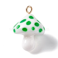 Opaque Resin Pendants, 3D Mushroom Charms, with Light Gold Tone Iron Loops, Lime Green, 24.5~25.5x18mm, Hole: 2mm(RESI-G057-01A)