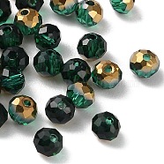 Transparent Electroplate Glass Beads, Half Golden Plated, Faceted, Rondelle, Green, 4.3x3.7mm, Hole: 1mm, 500pcs/bag(EGLA-I016-03B)
