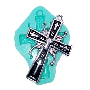 Cross Pendant Food Grade Silicone Molds, Resin Casting Molds, for UV Resin, Epoxy Resin Jewelry Making, Turquoise, 61x44x13mm, Hole: 3.5mm, Inner Diameter: 53x34mm(DIY-M040-03)