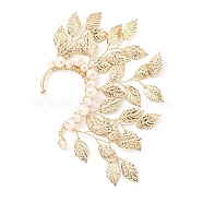 Alloy Leaf Cuff Earrings, Glass Beads Climber Wrap Around Earring for Women, Light Gold, 132x87~90x9mm(EJEW-P246-02KCG)