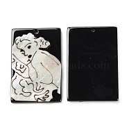 Opaque Sleeping Human Pattern Acrylic Pendants, with Shell, Black, Rectangle, 37.5x24.5x2.6mm, Hole: 1.6mm(BACR-D001-01C)