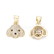Brass Micro Pave Cubic Zirconia Charms, Dog Head Charm, Real 18K Gold Plated, 12.5x13x3mm, Hole: 4.4x3.3mm(ZIRC-C004-02G)