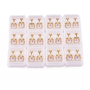 304 Stainless Steel Earlobe Plugs, Screw Back Earrings, with Plastic Imitation Pearl, Flat Round, Golden, Thistle, 13mm, Pin: 1mm(EJEW-H105-15)