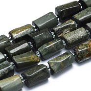 Natural Eagle Eye Stone Beads Strands, with Seed Beads, Faceted, Column, 12~13x6~8x6~8mm, Hole: 1mm, about 28pcs/strand, 15.55''~15.75'(39.5~40cm)(G-K245-I01-A01)