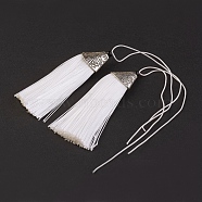 Nylon Tassels Big Pendant Decorations, with CCB Plastic, Antique Silver, White, 85x20x10.5mm(HJEW-G010-A25)