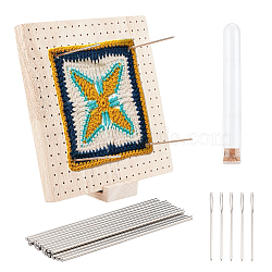 Square Wooden Crochet Blocking Board, Knitting Positioning Plate, with Pins, Needle, Base, Blanched Almond, 23.5x23.5x2cm(DIY-WH0387-44)