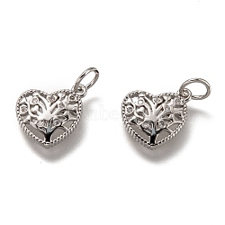 Brass Micro Pave Clear Cubic Zirconia Charms, Cadmium Free & Lead Free, Long-Lasting Plated, Heart with Tree of Life, Platinum, 10x10.5x2mm, Hole: 3mm(ZIRC-B002-62P)