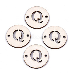 Unfinished Natural Poplar Wood Links Connectors, Laser Cut, Flat Round with Word, Letter.Q, 29.5x2.5mm, Hole: 2.5mm(WOOD-S045-140B-01Q)