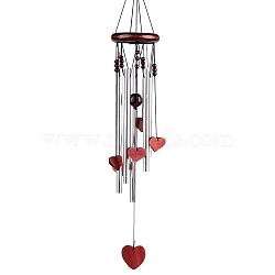 Alloy Tube Wind Chime, with Wood Ring, for Hanging Yards Garden Lawn Decoration, Heart, 535mm(PW-WG28097-07)