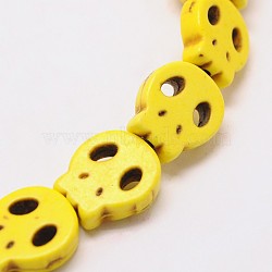 Skull Synthetic Turquoise Beads Strands, Dyed, Yellow, 28x25x4mm, Hole: 1mm, about 14pcs/strand, 15.7 inch(TURQ-I023-28x25mm-08)