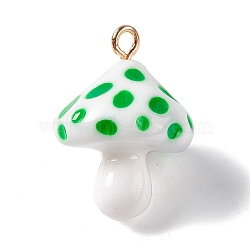 Opaque Resin Pendants, 3D Mushroom Charms, with Light Gold Tone Iron Loops, Lime Green, 24.5~25.5x18mm, Hole: 2mm(RESI-G057-01A)