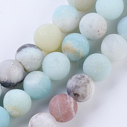 Frosted Natural Flower Amazonite Round Bead Strands, 8~8.5mm, Hole: 1mm, about 47pcs/strand, 15.5 inch(X-G-E334-8mm-09)