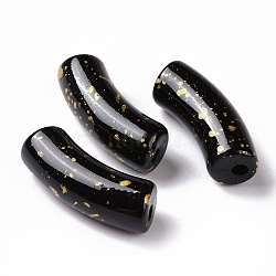 Opaque Acrylic Beads, with Glitter Powder, Curved Tube, Black, 34.5x13.5x11.5mm, Hole: 3.1mm(OACR-A016-05G)