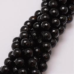 Natural Agate Bead Strands, Dyed, Faceted, Round, Black, 10mm, Hole: 1.5mm, about 38pcs/strand, 14 inch(G-G882-10mm-A06)