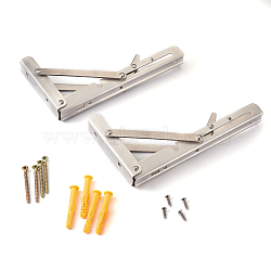 304 Stianless Steel Folding Shelf Brackets, with Plastic Plus & Iron Screws, Stainless Steel Color, 1.6~20x0.65~3.7x0.65~2.4cm, 20pcs/set(SW-TAC0001-11P)