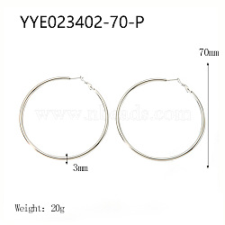 Stylish Stainless Steel Big Hoop Earrings, Silver, 70x3mm(NA7733-10)