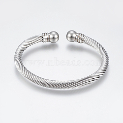 304 Stainless Steel Torque Bangles, Cuff Bangles, Round, Stainless Steel Color, 1/4 inch(0.6cm), Inner Diameter: 2 inch(5cm)(BJEW-G584-05B)
