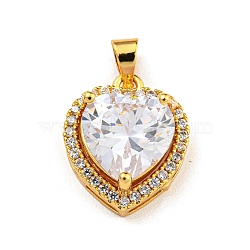 Rack Plating Brass Micro Pave Cubic Zirconia Pendants, Heart, Clear, 16.5x13.5x7mm, Hole: 4x3.5mm(KK-H469-02G-03)