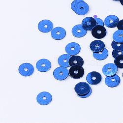 Ornament Accessories Plastic Paillette Beads, Sequins Beads, Disc, Blue, 5x0.2mm, Hole: 1mm, about 40000pcs/500g(PVC-R014-5mm-05)