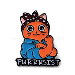 Black Alloy Brooches, Enamel Pins, Cat, Orange, 30x24x1.4mm(JEWB-C032-09D-EB)