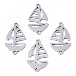 201 Stainless Steel Links connectors, Laser Cut, Sailboat, Stainless Steel Color, 19.5x12x1mm, Hole: 1.4mm(STAS-R104-045P)