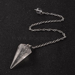 Platinum Tone Brass Crystal Cone Hexagonal Pointed Dowsing Pendulums, with Lobster Claw Clasps, 230x3mm(X-MAK-M015-01I)