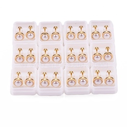 304 Stainless Steel Earlobe Plugs, Screw Back Earrings, with Plastic Imitation Pearl, Flat Round, Golden, Thistle, 13mm, Pin: 1mm(EJEW-H105-15)