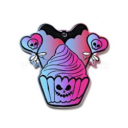 Halloween Printed Acrylic Pendants, Cake with Skull Charm, 39x40x2.6mm, Hole: 1.8mm(MACR-G060-01B)