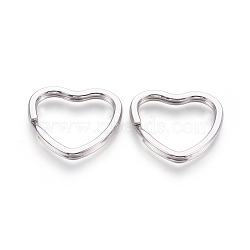 304 Stainless Steel Split Key Rings, Keychain Clasp Findings, Heart, Stainless Steel Color, 31x32x3mm, Inner: 26x25mm(STAS-P212-03P)