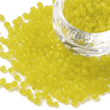 8/0 Glass Seed Beads, Frosted Colors, Round, Round Hole, Yellow, 8/0, 3mm, Hole: 1mm, about 1111pcs/50g, 50g/bag, 18bags/2pounds