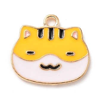 Alloy Enamel Pendants, Light Gold, Cat, Gold, 14.5x16x1.5mm, Hole: 1.6mm