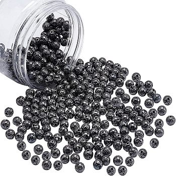 Electroplated Natural Lava Rock Beads, Round, Bumpy, Gunmetal Plated, 6~7mm, Hole: 1mm, 305pcs/box