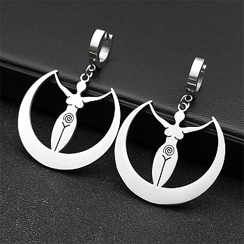 304 Stainless Steel Mythology Moon Goddess Amulet Hoop Earrings for Women, Stainless Steel Color, 48.5x35mm