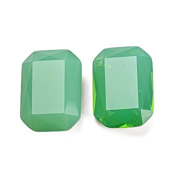 Glass Cabochons, Back Plated, Faceted, Rectangle, Medium Aquamarine, 24.5~25x17.5~18x7.5~8mm