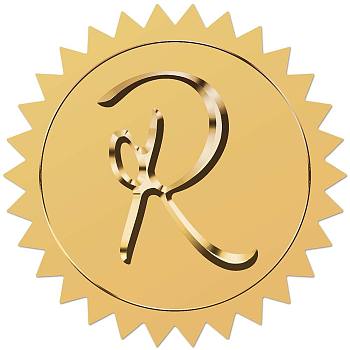 Self Adhesive Gold Foil Embossed Stickers, Medal Decoration Sticker, Letter R, 5x5cm