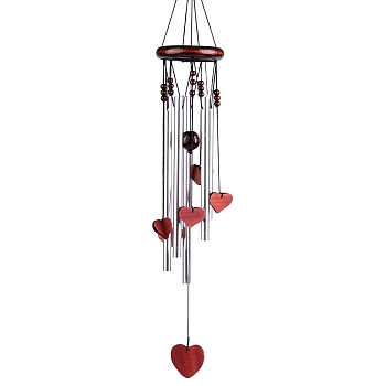 Alloy Tube Wind Chime, with Wood Ring, for Hanging Yards Garden Lawn Decoration, Heart, 535mm
