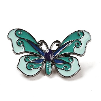 Butterfly Enamel Pins, Black Alloy Brooches for Women, Light Cyan, 16.5x28.5x2.5mm