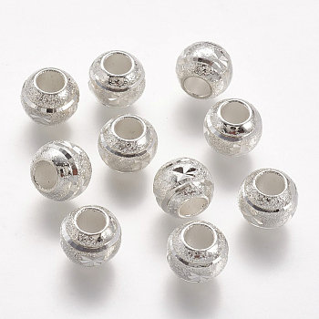 Alloy European Beads, Large Hole Beads, Rondelle, Silver Color Plated, 10x8mm, Hole: 4mm